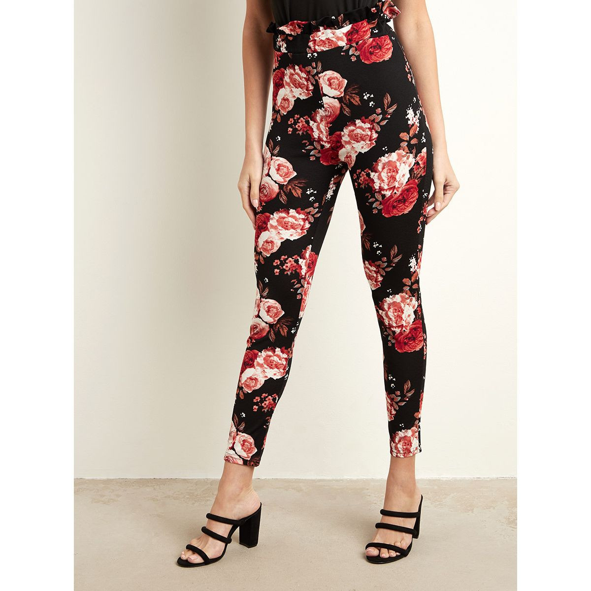 Styli Floral Printed Leggings with Ruffled Waistband-women-clothing-leggings-image-1