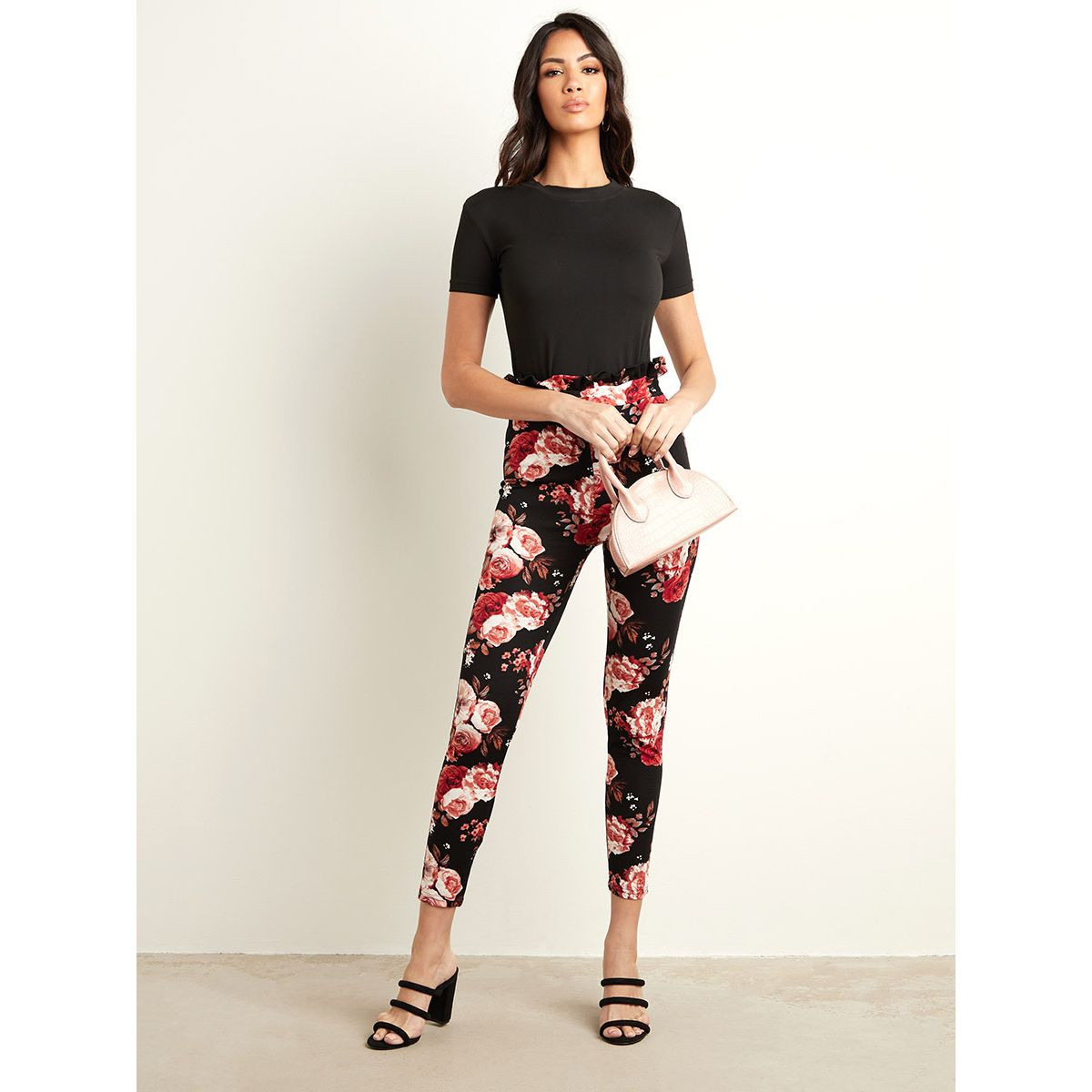 Styli Floral Printed Leggings with Ruffled Waistband-women-clothing-leggings-image-2