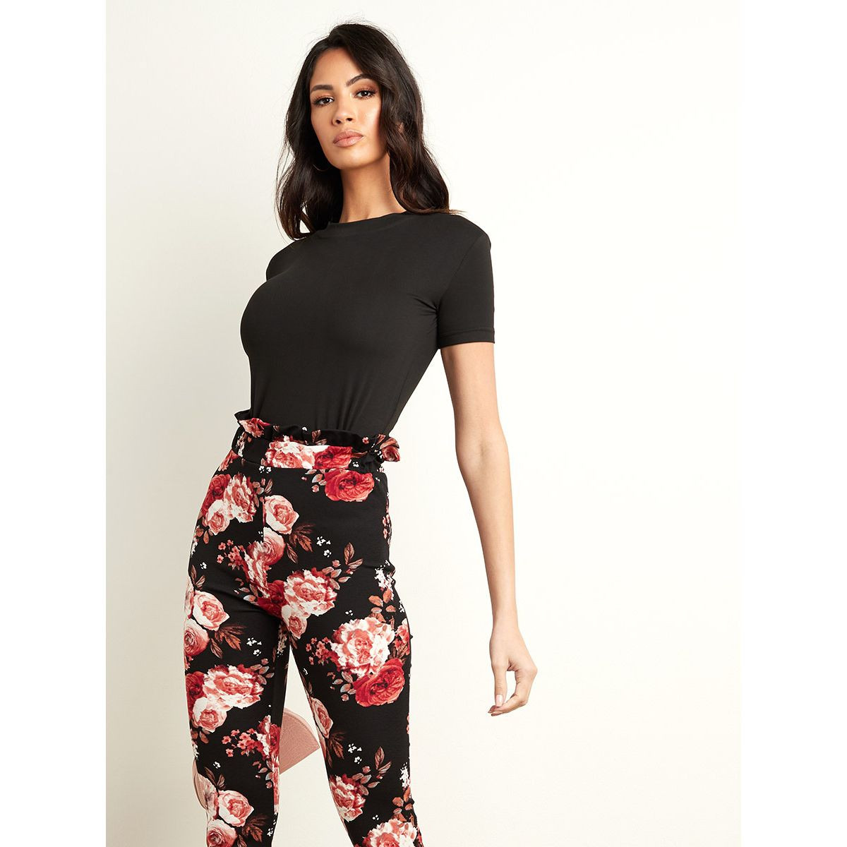 Styli Floral Printed Leggings with Ruffled Waistband-women-clothing-leggings-image-3