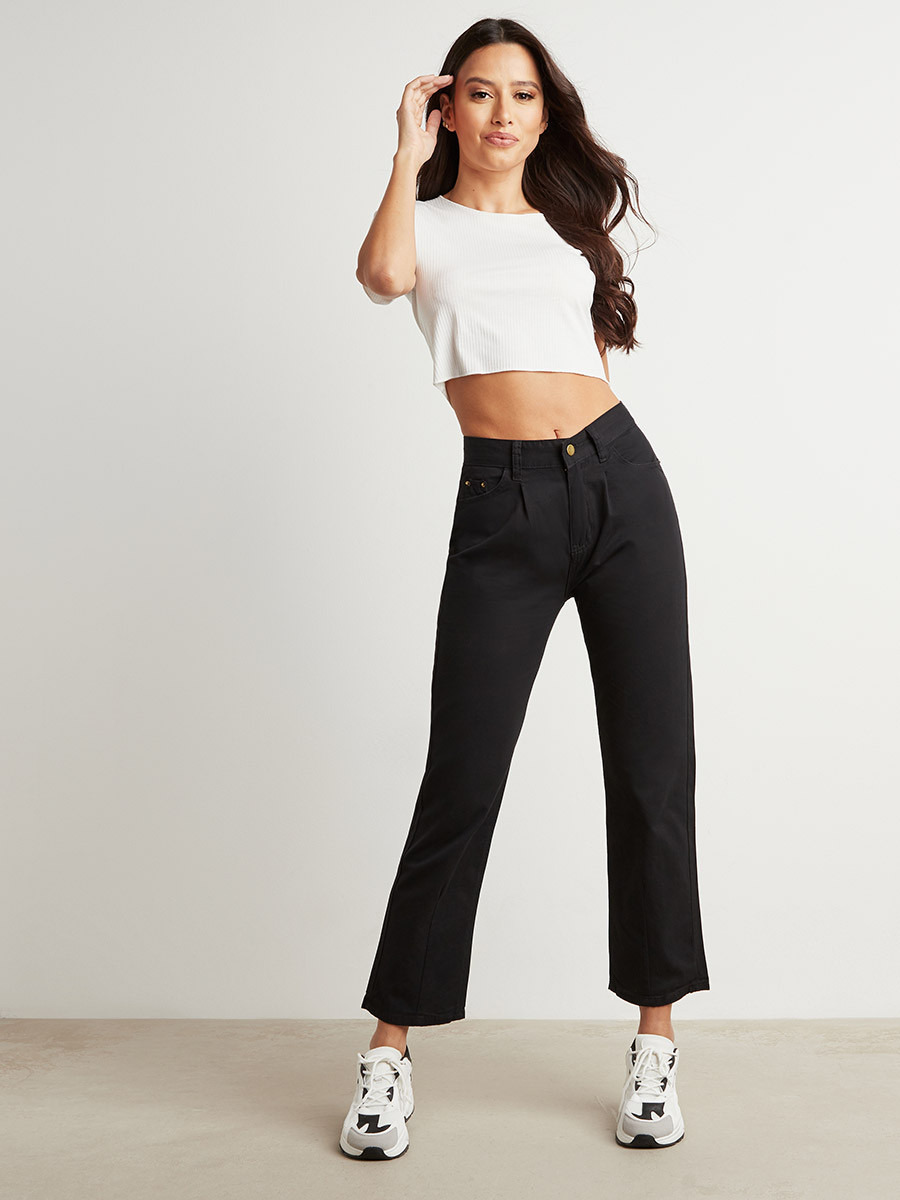 Styli Solid Pocket Construct Mom Jeans with Belt Loops-women-clothing-bottoms-jeans-image-2