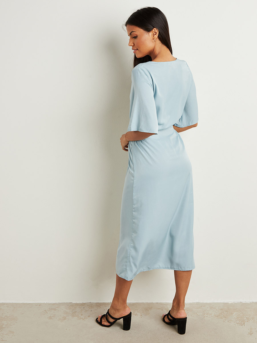 Styli Solid Flare Sleeves A-Line Midi Dress with Button Closure-women-clothing-dresses-image-5
