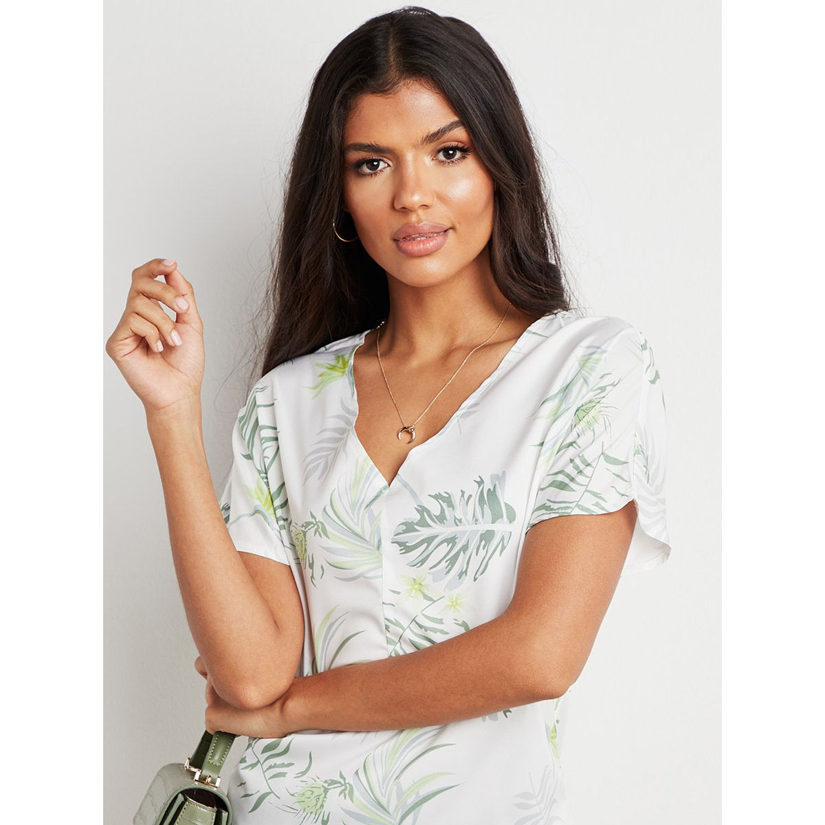 Styli Leaf Print V Neck Mini Dress with Tie Belt-women-clothing-dresses-image-2