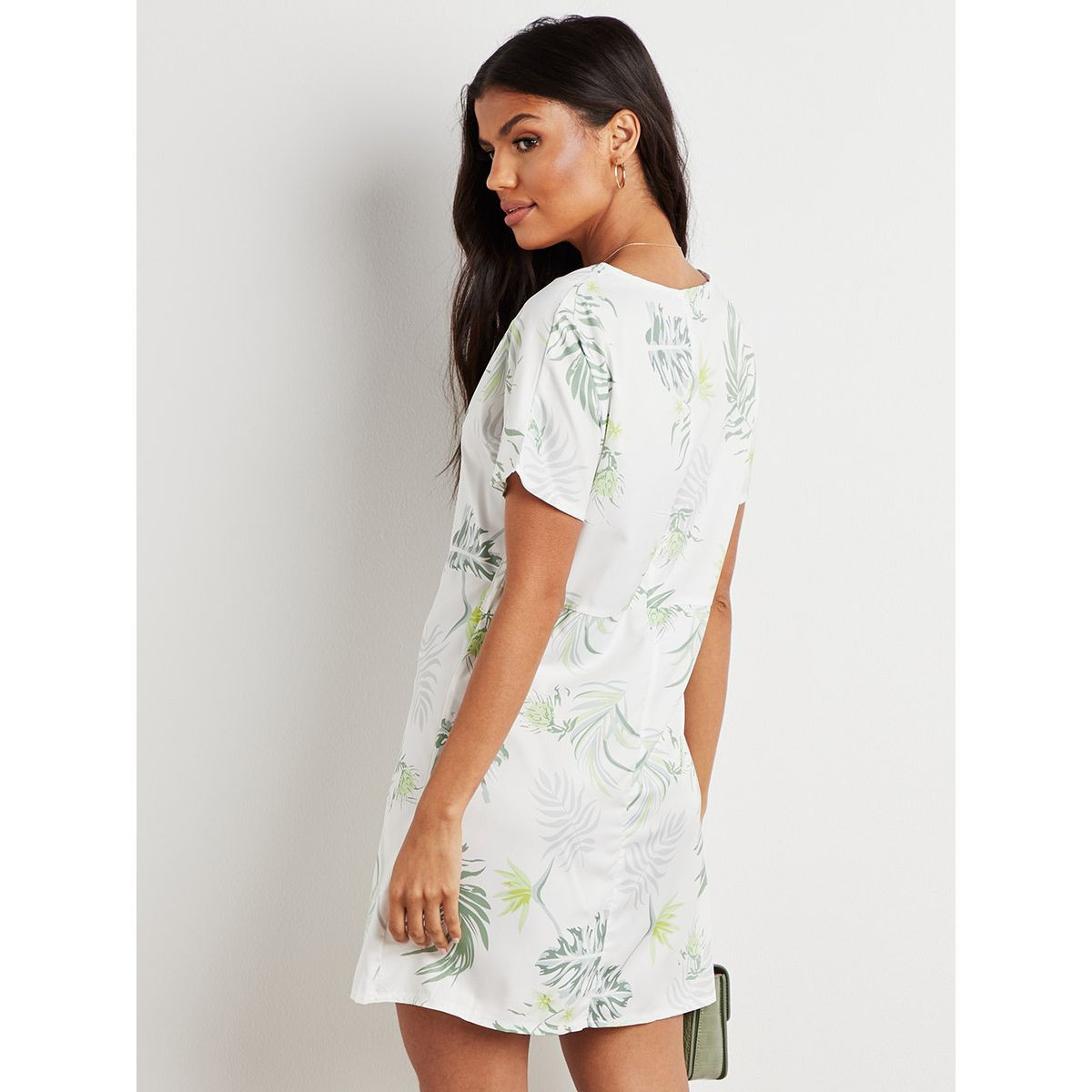 Styli Leaf Print V Neck Mini Dress with Tie Belt-women-clothing-dresses-image-4