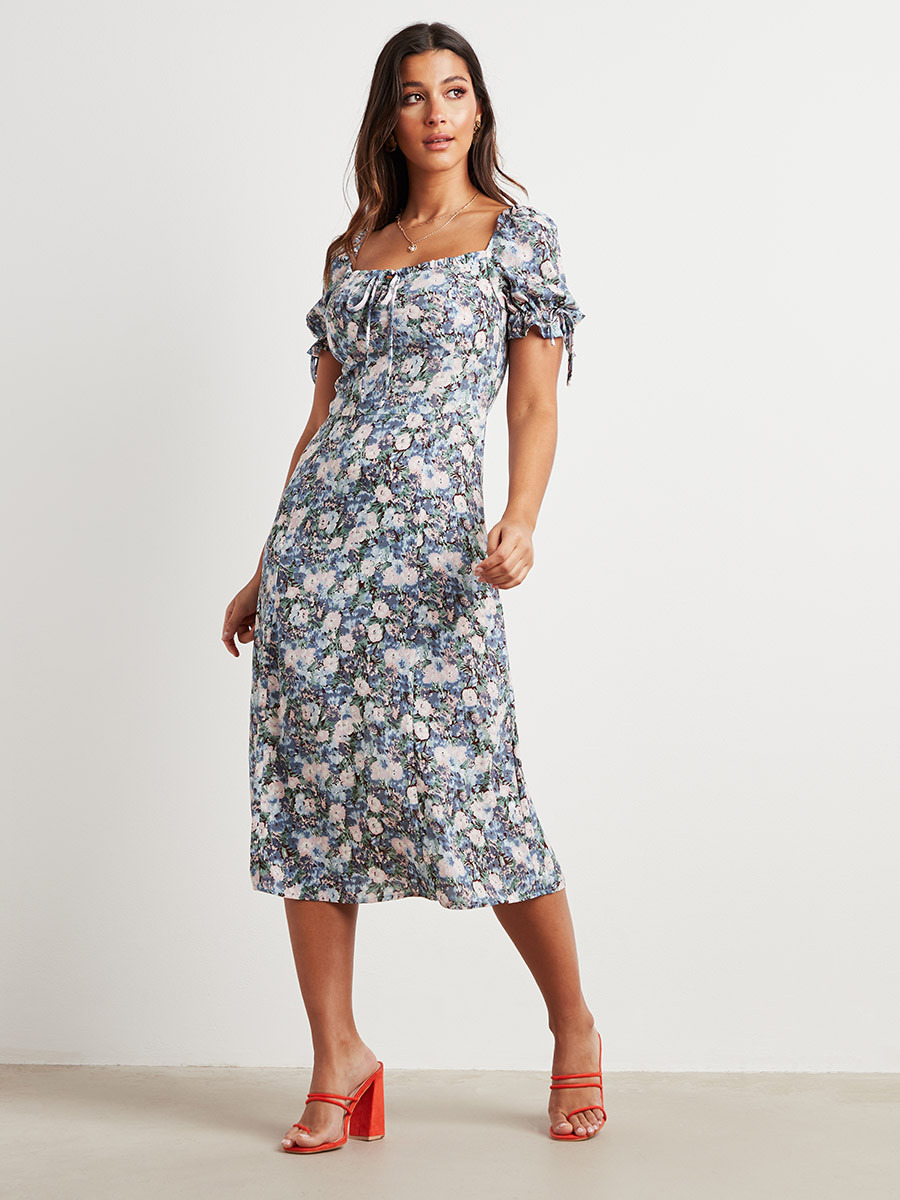 فستان ميدي مطبوع بتفاصيل كشكش من ستايلي-women-clothing-dresses-image-1