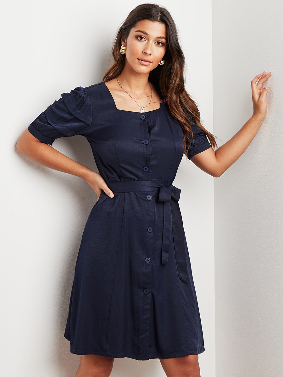 Styli Double Frill Detail Sleeves A-Line Midi Dress-women-clothing-dresses-image-1