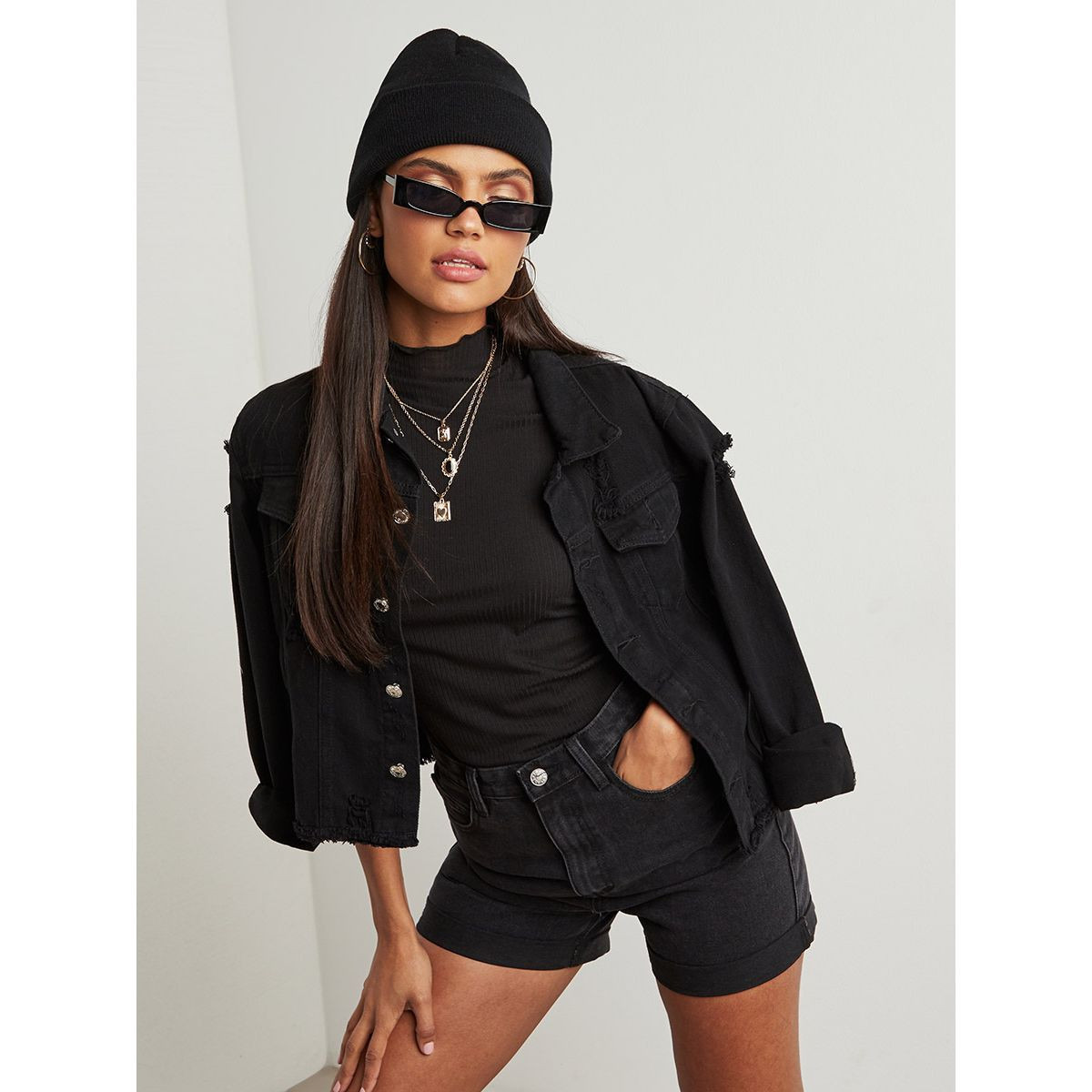 شورت دنيم بخصر مرتفع من ستايلي-women-clothing-shorts-image-6