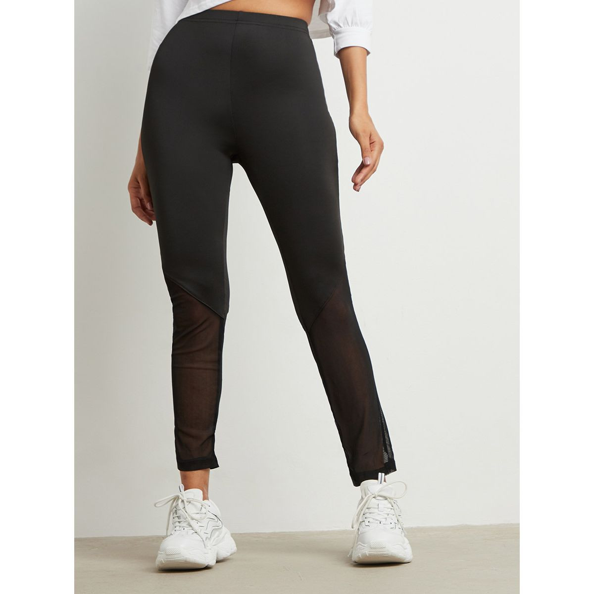 Styli Mesh Detail Calf Leggings-women-clothing-bottoms-leggings-image-1