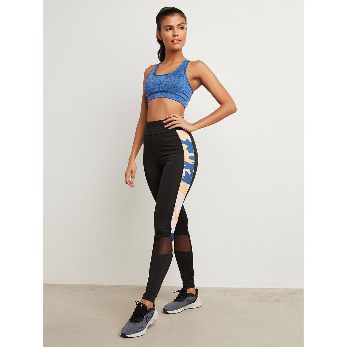 Styli Camo Printed Mesh Insert Detail Leggings-women-clothing-leggings-image-3