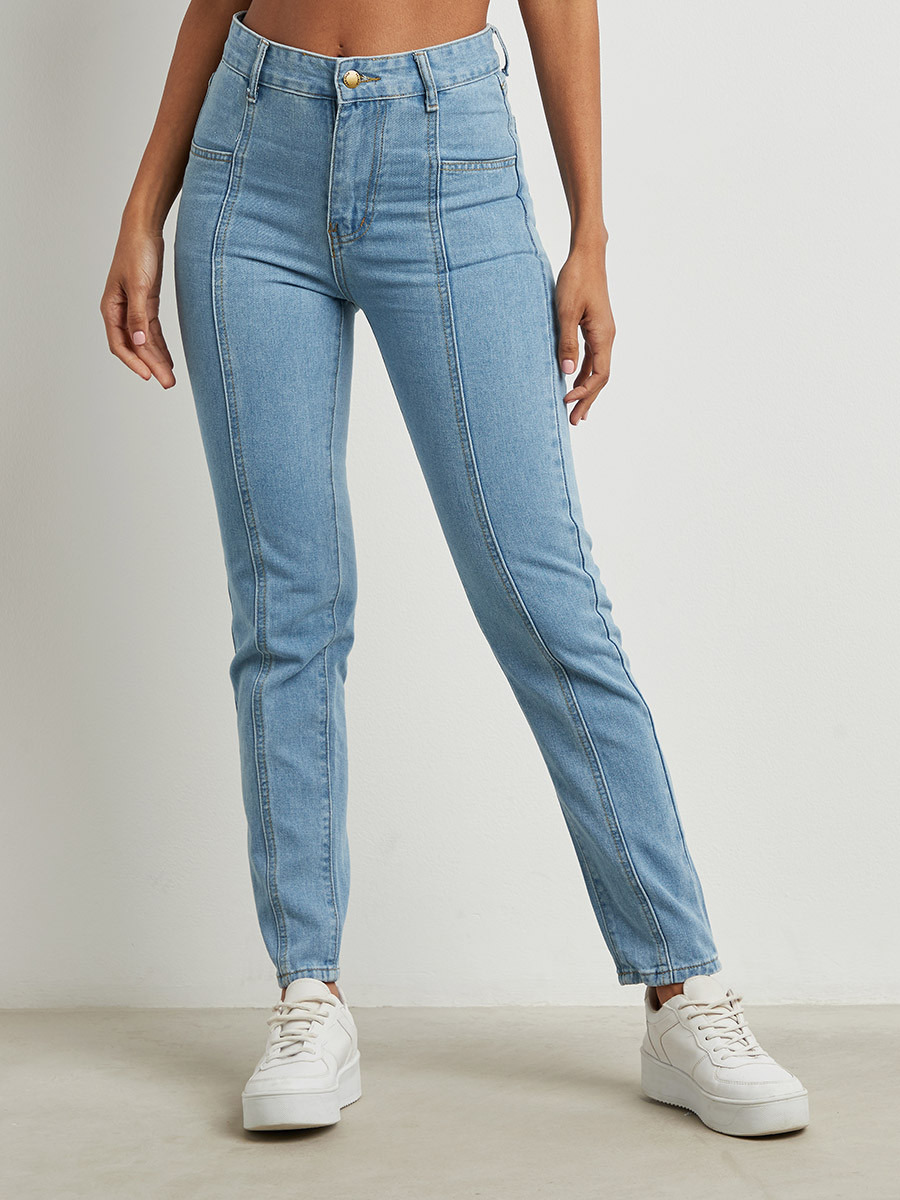 Styli Panelled Slim Fit Mom Jeans with Belt Loops-women-clothing-bottoms-jeans-image-1