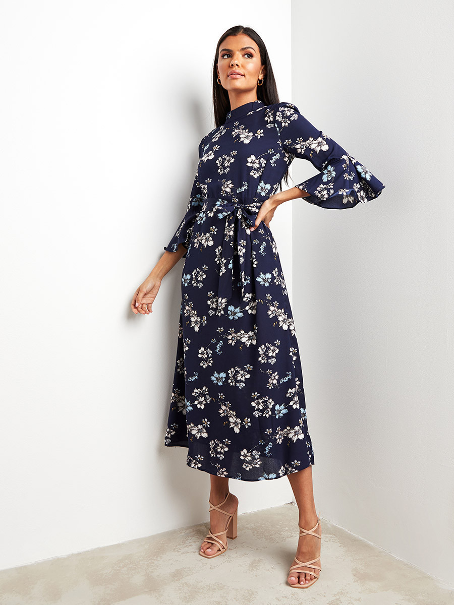 فستان ميدي مطبوع بأكمام واسعة من ستايلي-women-clothing-dresses-image-1