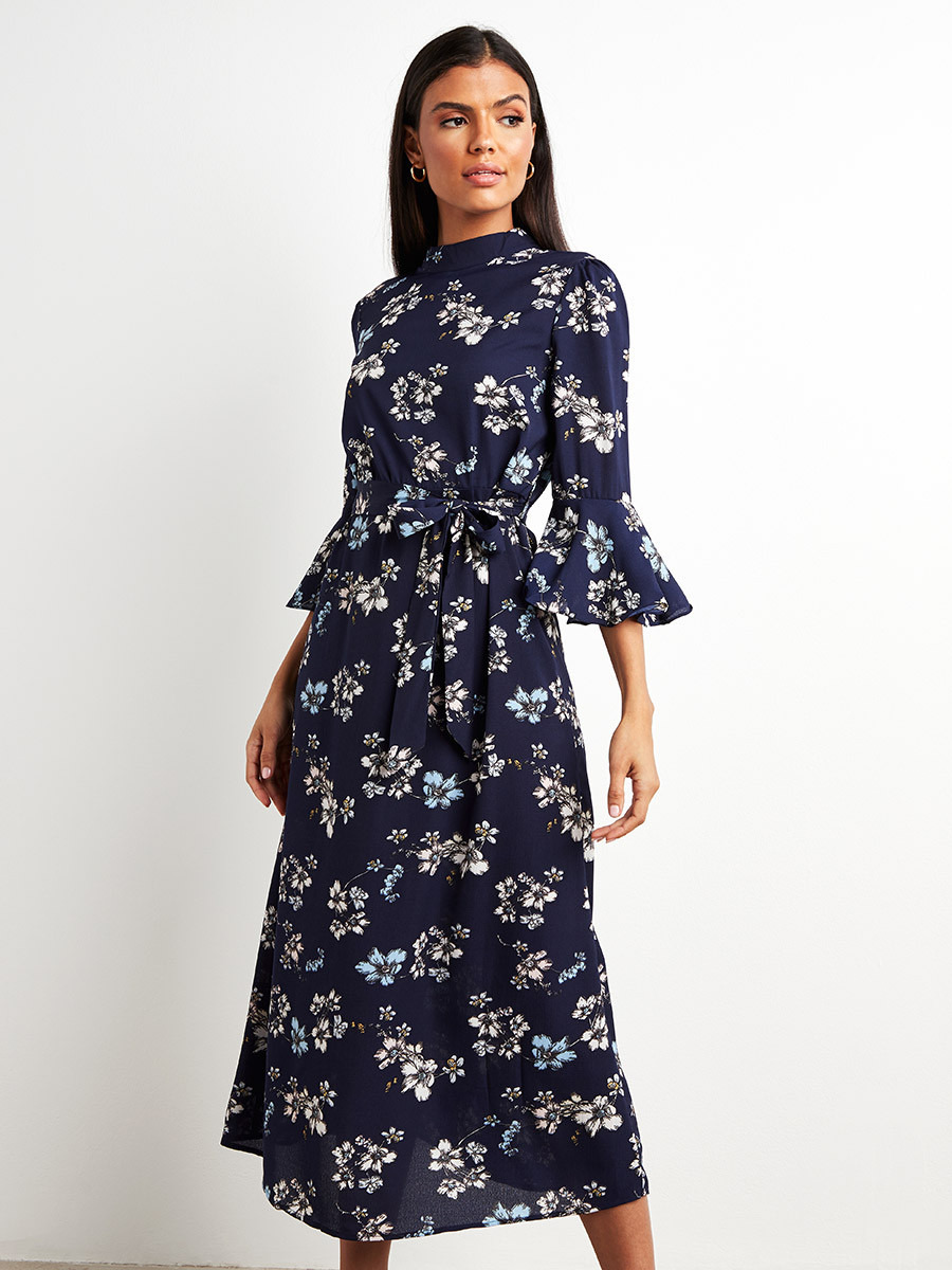 فستان ميدي مطبوع بأكمام واسعة من ستايلي-women-clothing-dresses-image-2