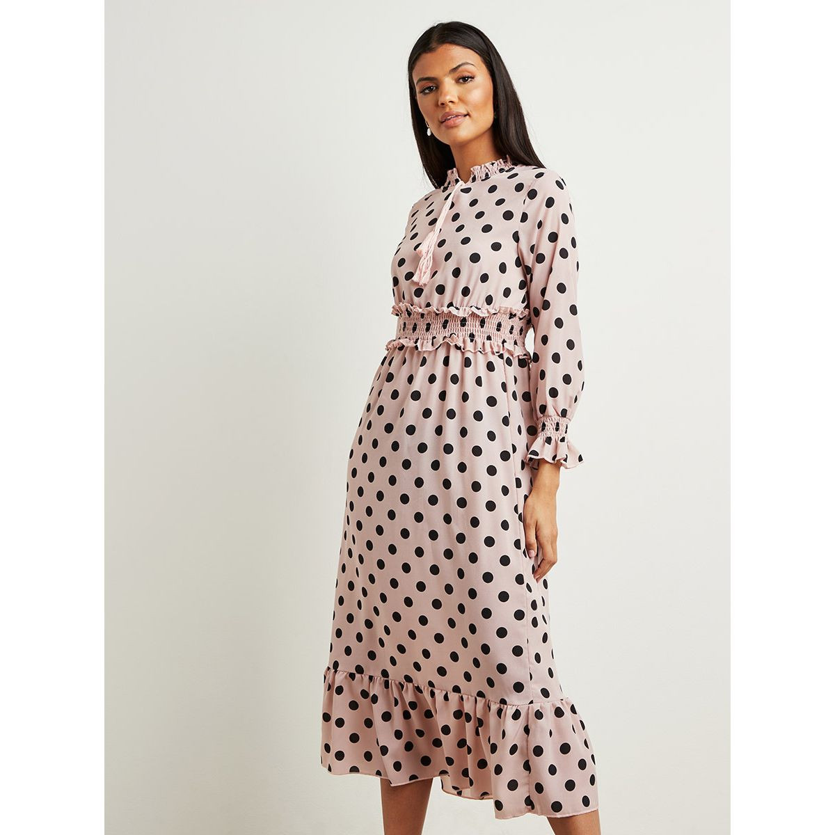 Polka dot waist on sale tie midi dress