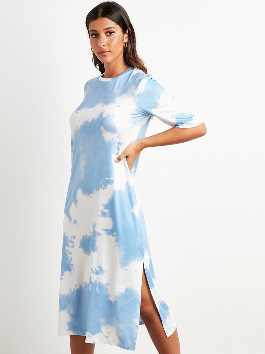 Styli Side Split Hem Tie Dye T-shirt Midi Dress-women-clothing-dresses-image-1