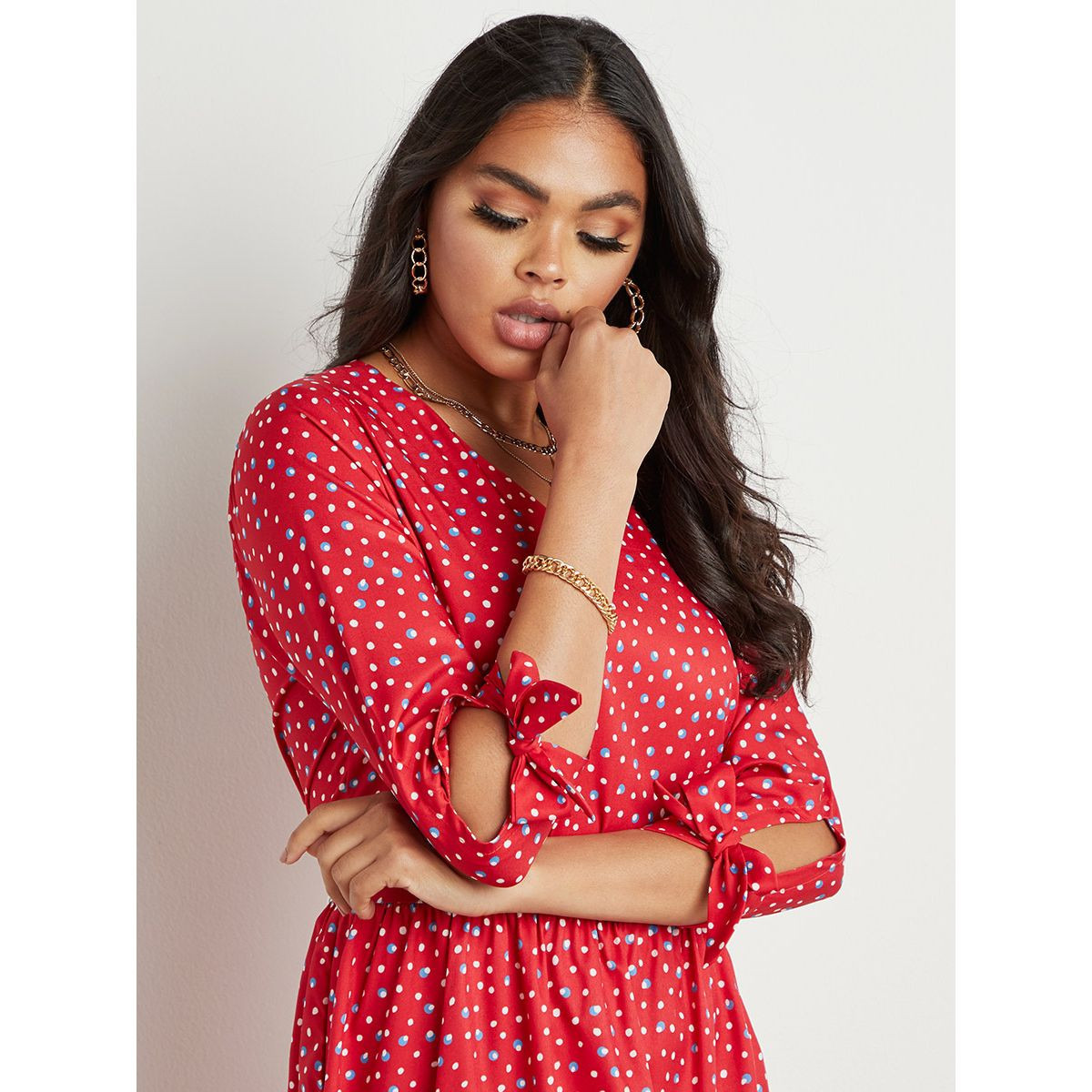 فستان ميدي منقط بأكمام طويلة من ستايلي-women-clothing-dresses-image-2