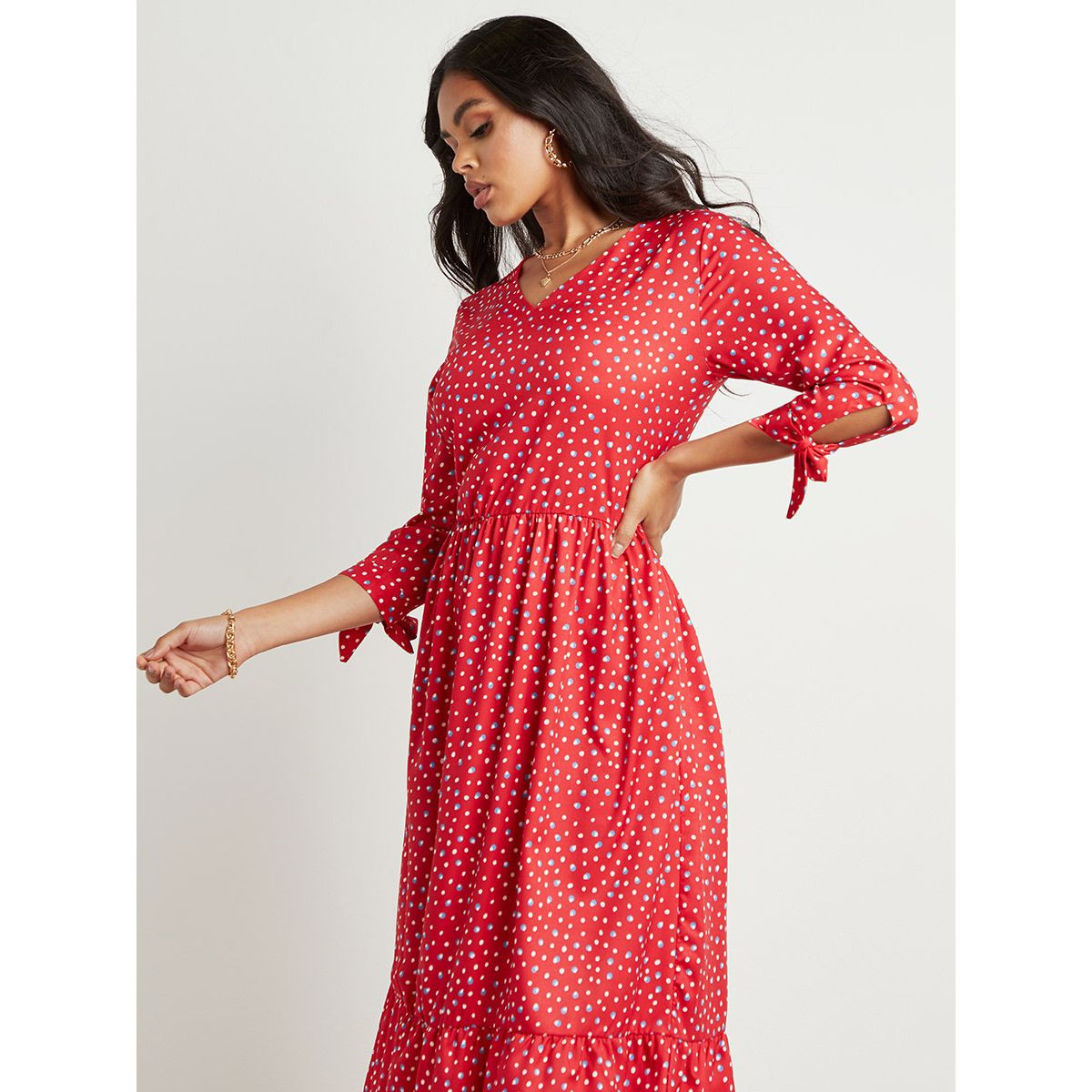 فستان ميدي منقط بأكمام طويلة من ستايلي-women-clothing-dresses-image-4