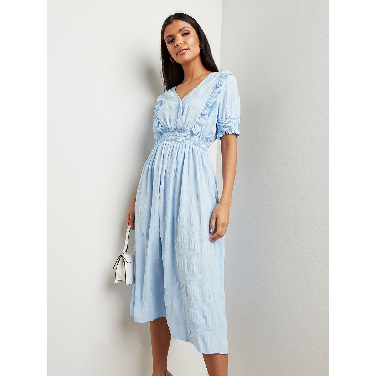 فستان ميدي بخصر مزموم من ستايلي-women-clothing-dresses-image-1