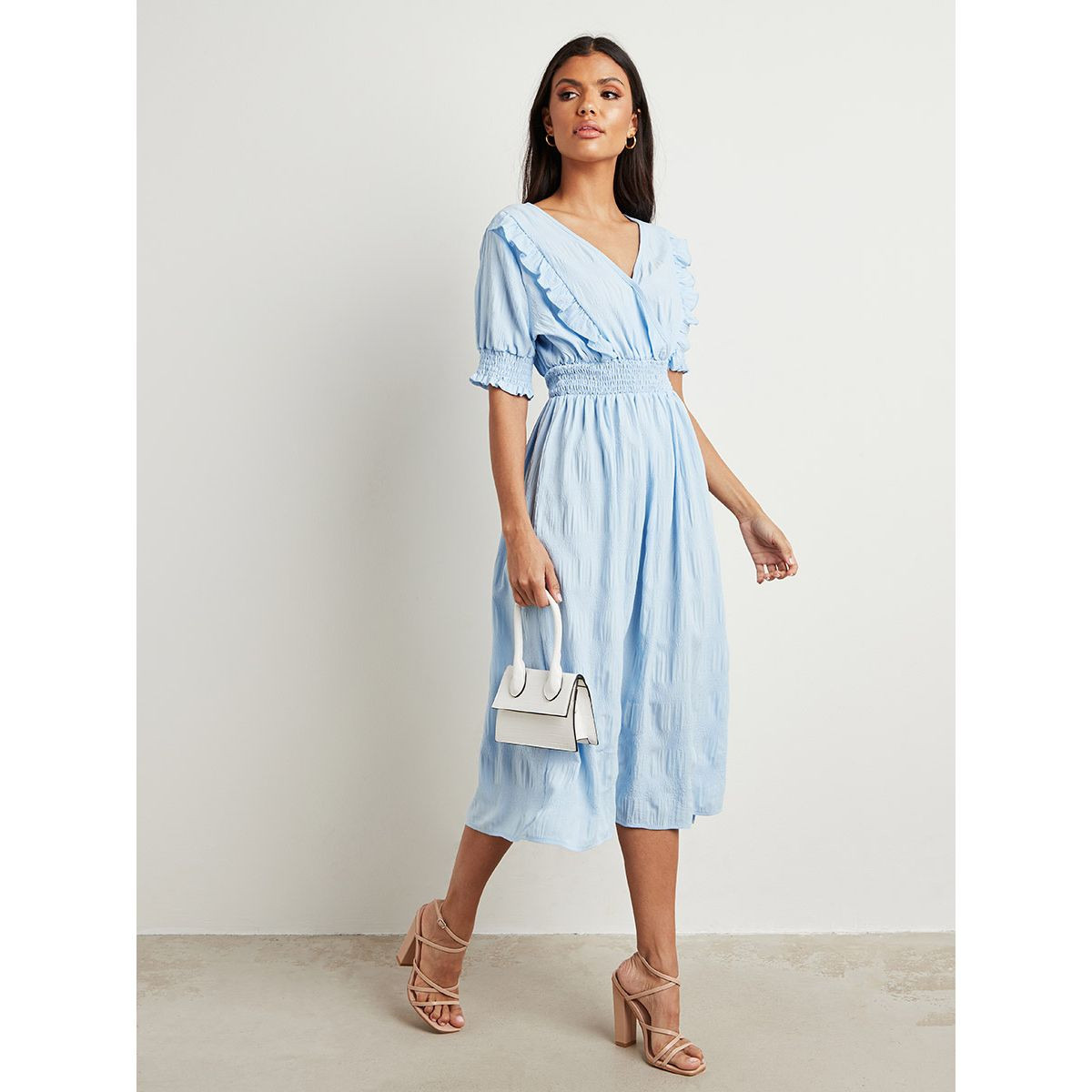 فستان ميدي بخصر مزموم من ستايلي-women-clothing-dresses-image-2