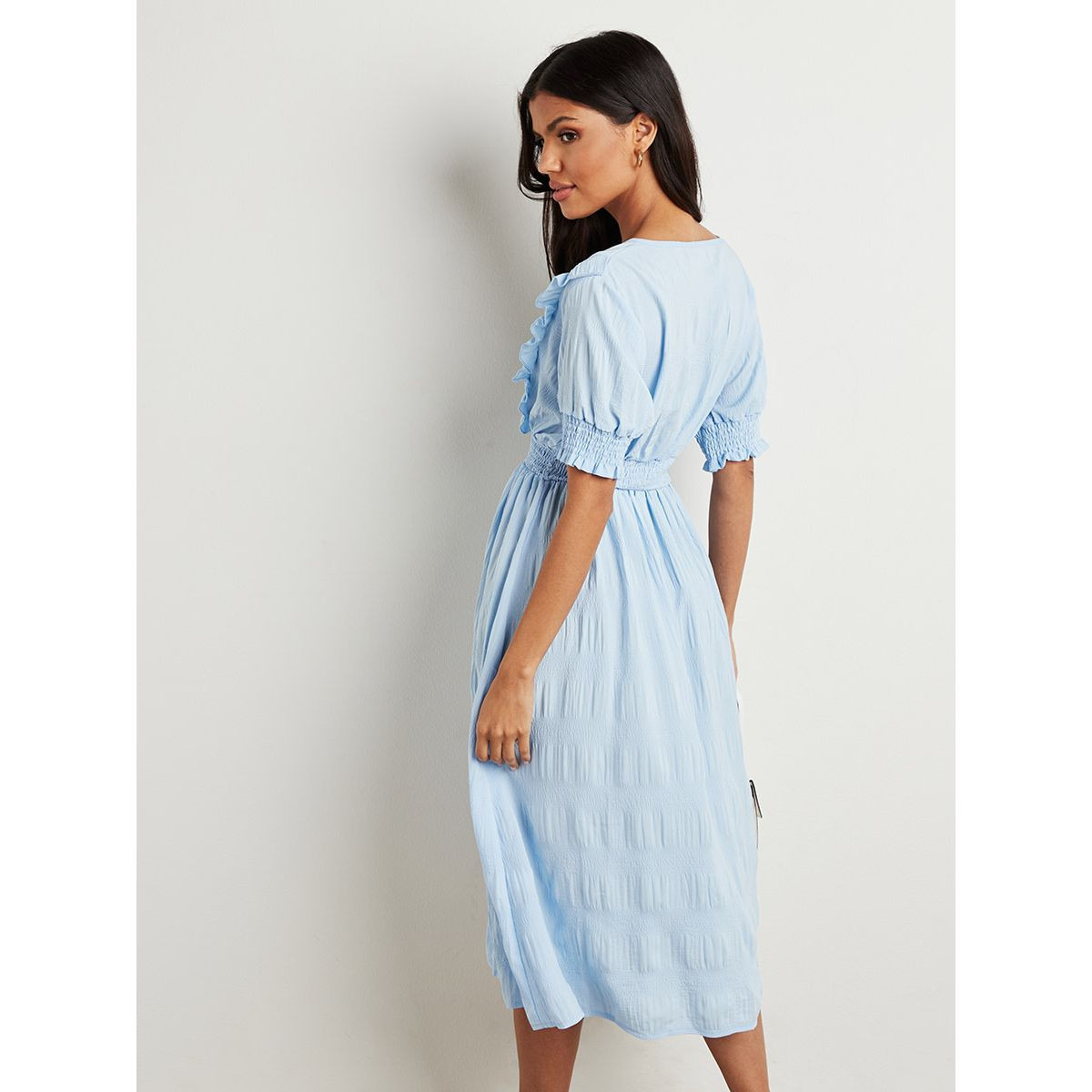 فستان ميدي بخصر مزموم من ستايلي-women-clothing-dresses-image-4