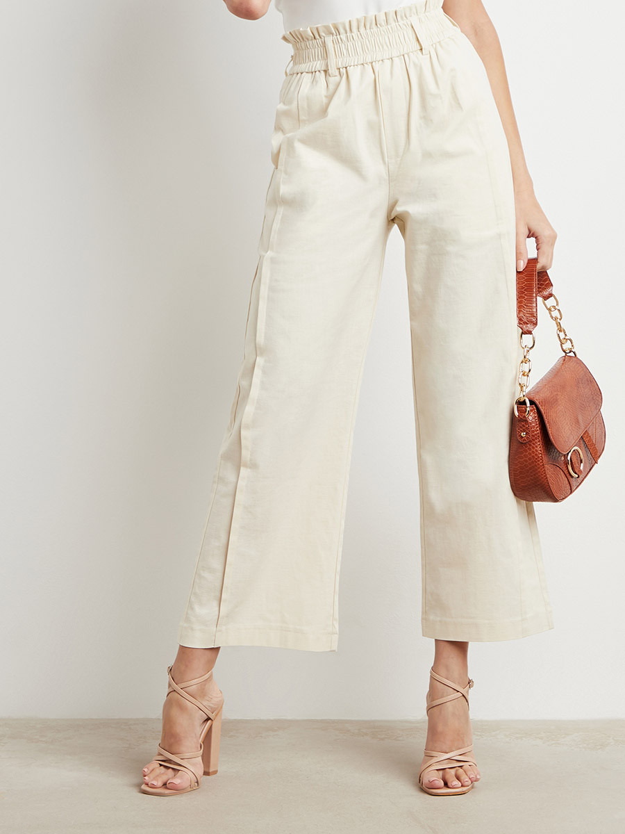 بنطلون بخصر مزموم وأرجل واسعة من ستايلي-women-clothing-trousers-image-1