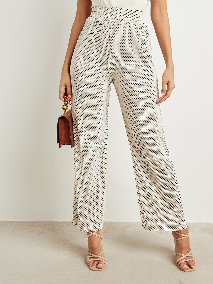 Styli Ditsy Polka Dot Printed Wide Leg Trouser with Elastic Waist-women-clothing-trousers-image-1