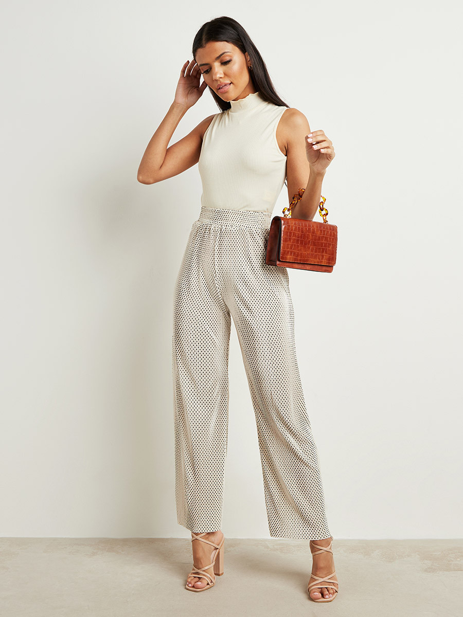Styli Ditsy Polka Dot Printed Wide Leg Trouser with Elastic Waist-women-clothing-trousers-image-2