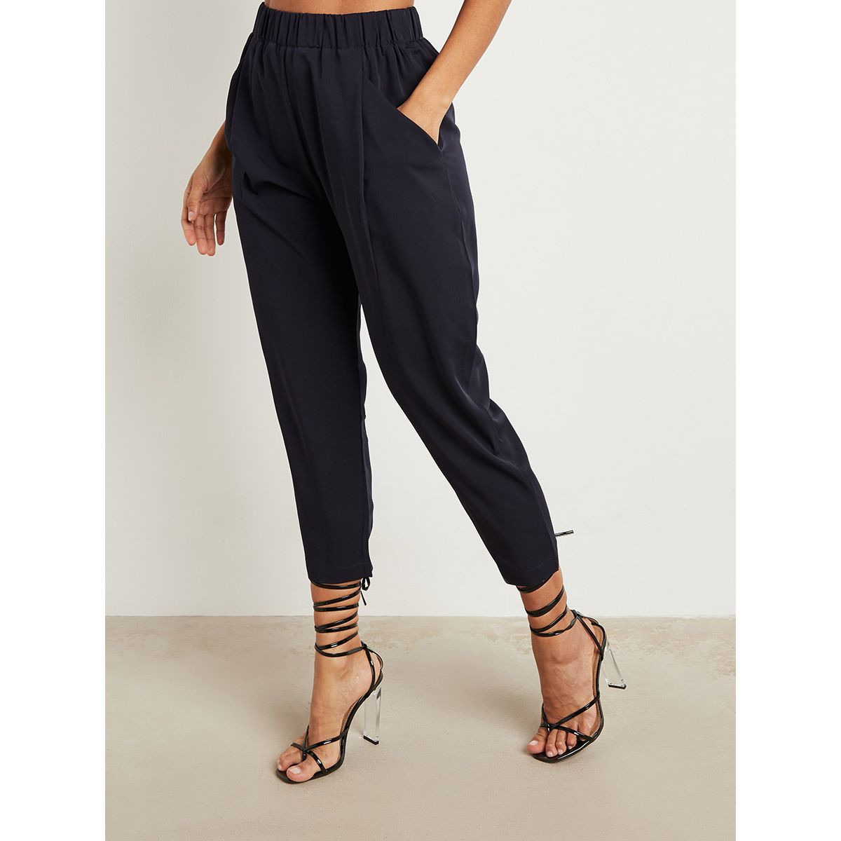 Styli Elasticated Waist Tapered Trouser with Side Pocket-women-clothing-bottoms-trousers-image-1