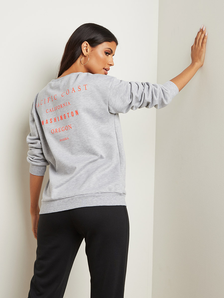Styli Pacific Coast Back Slogan Printed Sweatshirt with Long Sleeves-women-clothing-hoodiesandsweatshirts-sweatshirts-image-1