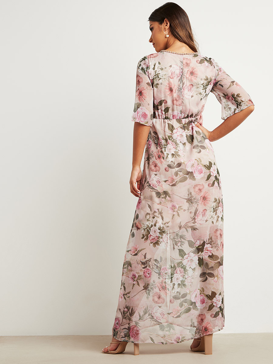 Buy Women s Floral Printed V Neck Maxi Dress Half Sleeves Online Centrepoint UAE