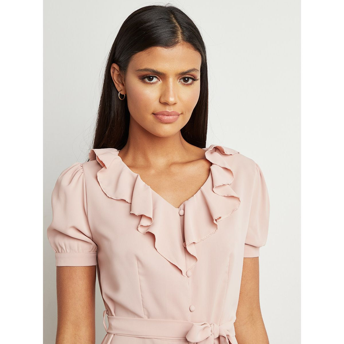فستان ميدي بأزرار وكشكش من ستايلي-women-clothing-dresses-image-3