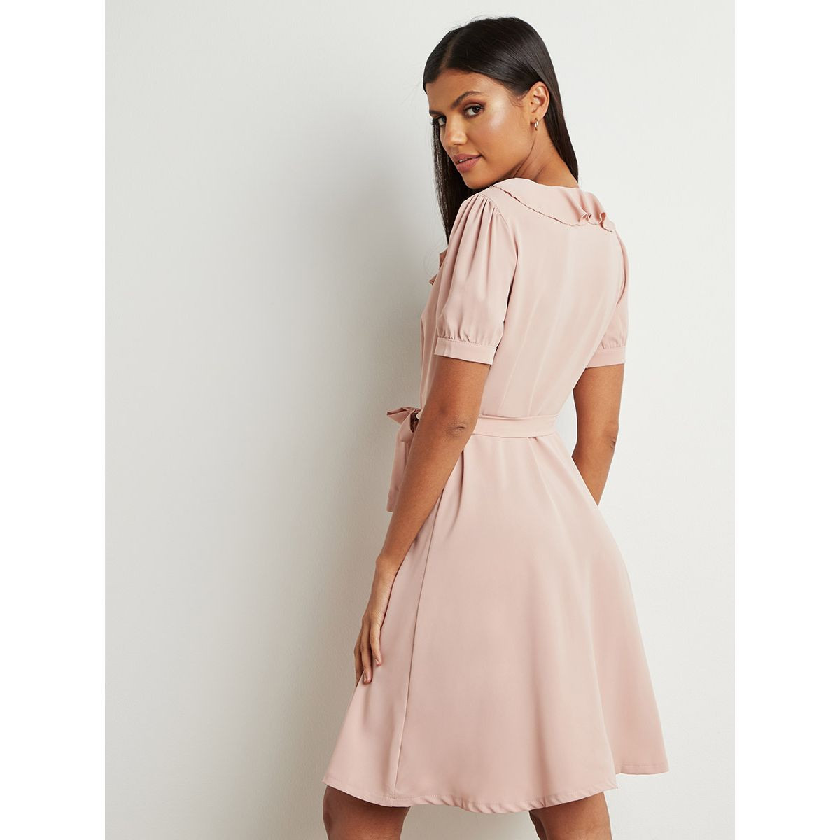 Styli Button Through Frill A-Line Midi Dress with Tie Belt-women-clothing-dresses-image-4