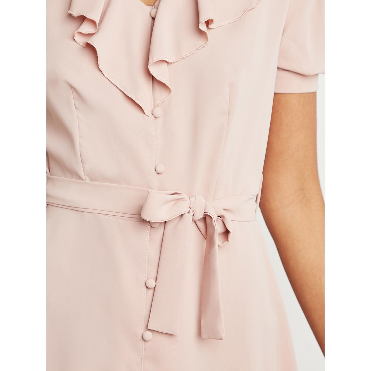 Styli Button Through Frill A-Line Midi Dress with Tie Belt-women-clothing-dresses-image-5