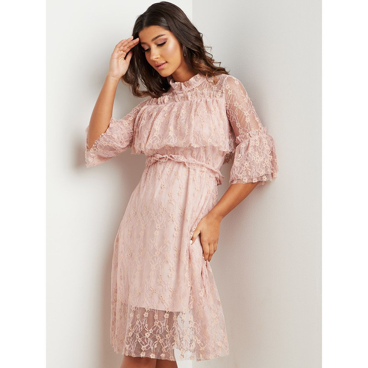 Lace overlay midi dress best sale