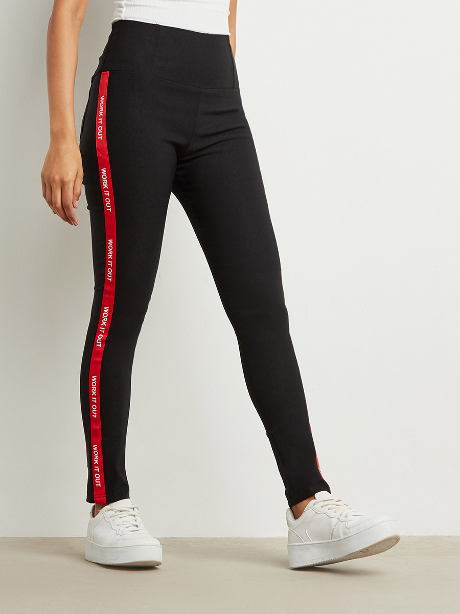 Work It Out Printed Twill Tape Detail Elastic Waist Jeggings-women-clothing-bottoms-leggings-image-1