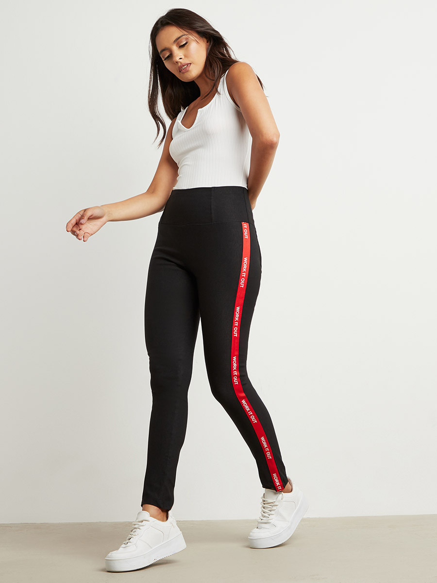 Work It Out Printed Twill Tape Detail Elastic Waist Jeggings-women-clothing-bottoms-leggings-image-2