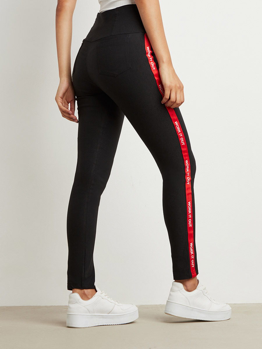 Work It Out Printed Twill Tape Detail Elastic Waist Jeggings-women-clothing-bottoms-leggings-image-3
