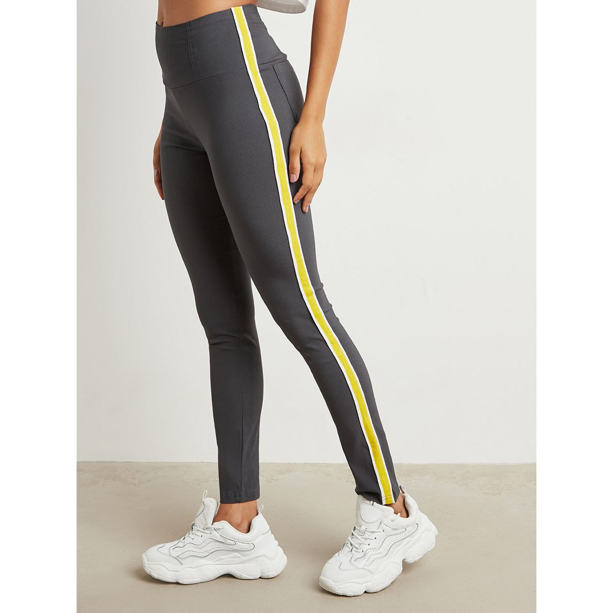 Slim Fit Twill Tape Detail Jeggings with Back Pocket-women-clothing-leggings-image-1