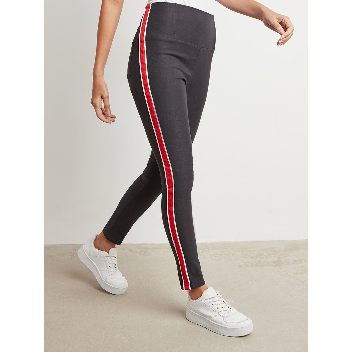 Slim Fit Twill Tape Detail Jeggings with Back Pocket-women-clothing-leggings-image-1