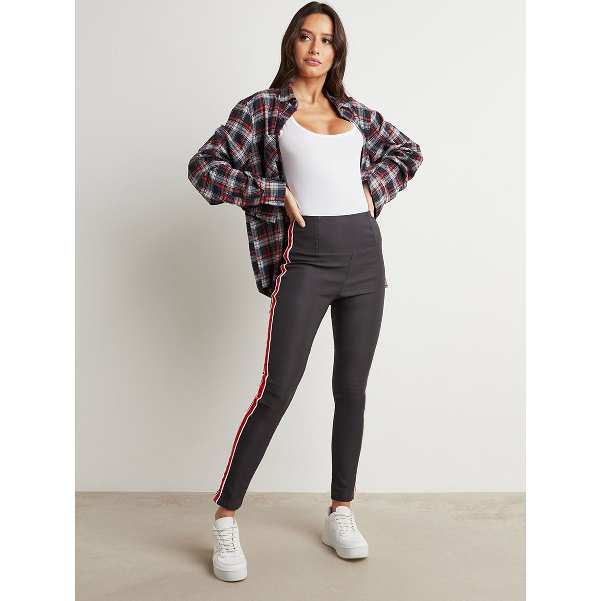 Slim Fit Twill Tape Detail Jeggings with Back Pocket-women-clothing-leggings-image-2