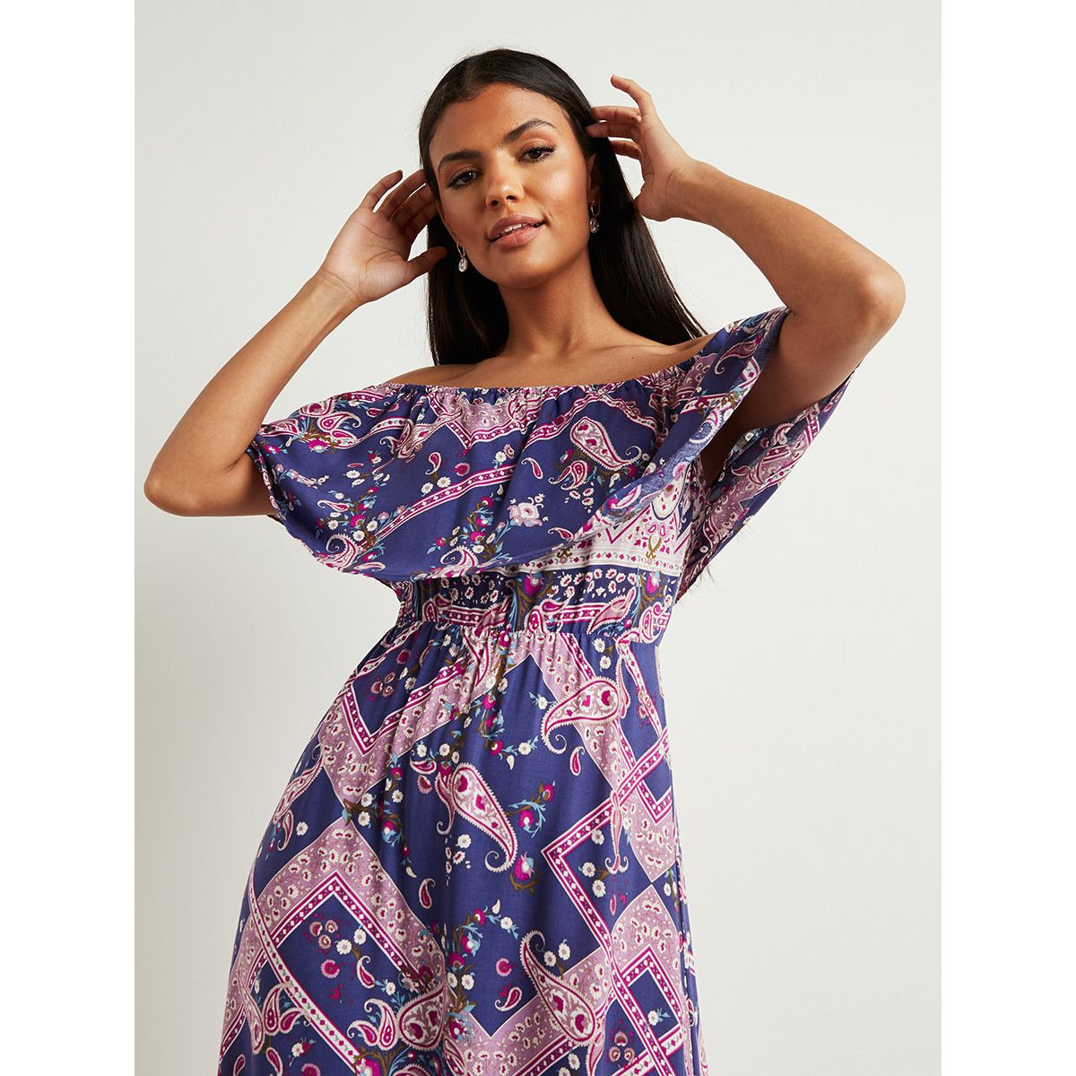 فستان ميدي مطبوع بأكتاف مكشوفة من ستايلي-women-clothing-dresses-image-2