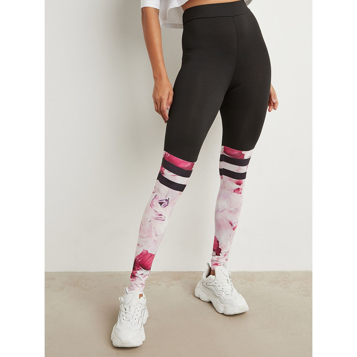 Styli Block Floral Printed Leggings-women-clothing-leggings-image-1