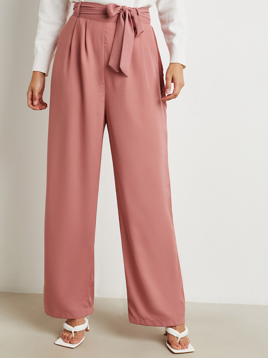 بنطلون بأرجل واسعة وربطة خصر من ستايلي-women-clothing-trousers-image-1