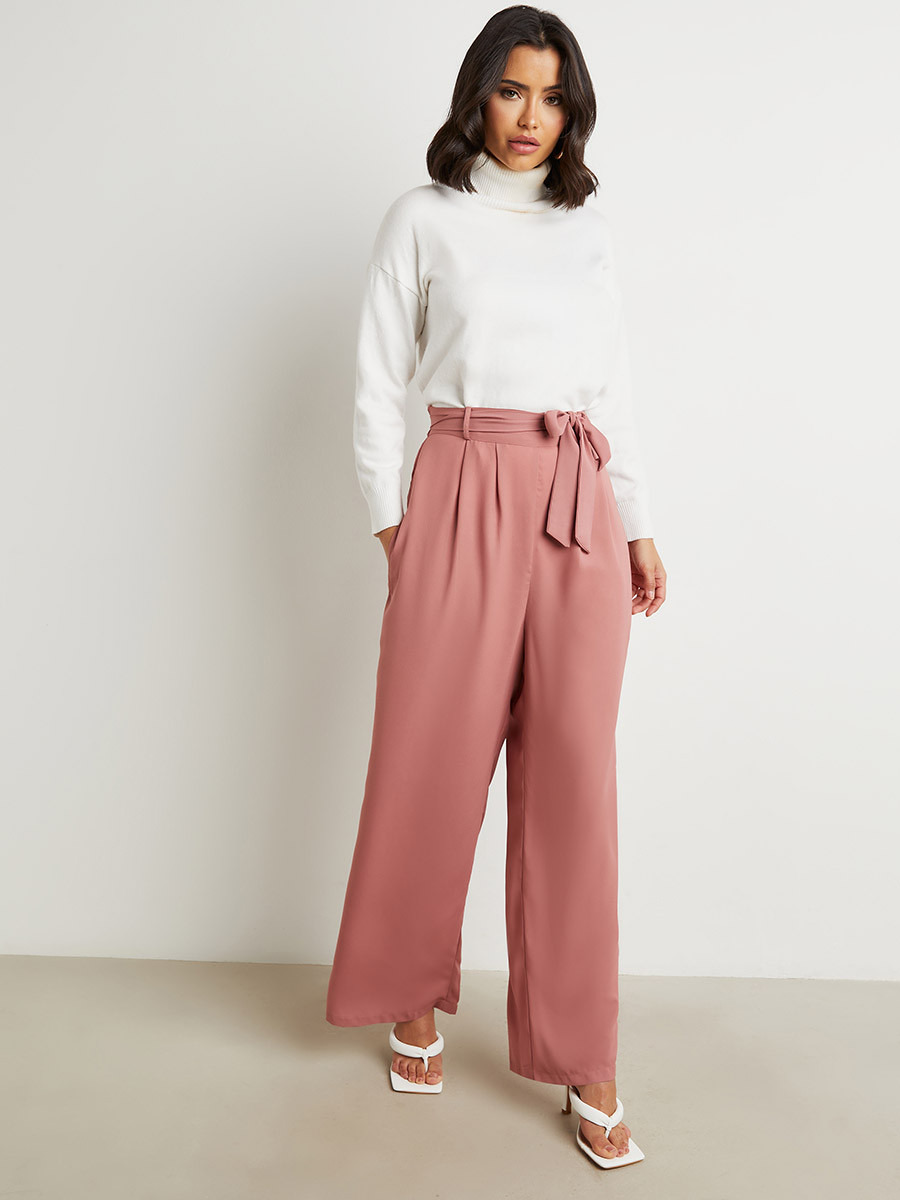 بنطلون بأرجل واسعة وربطة خصر من ستايلي-women-clothing-trousers-image-2