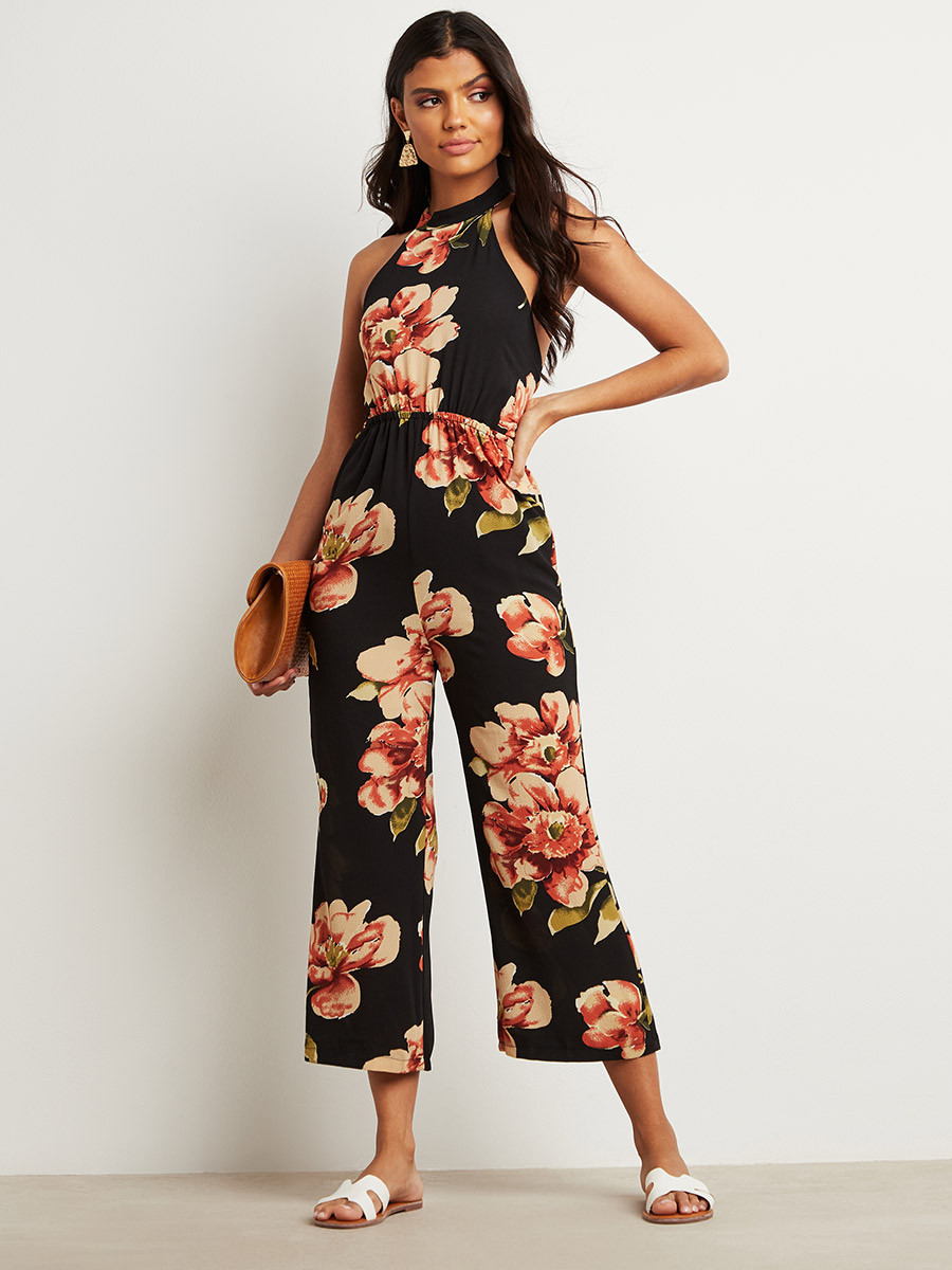 Styli Halter Neck Spaced Out Floral Printed Backless Jumpsuit-women-clothing-jumpsuits-image-1