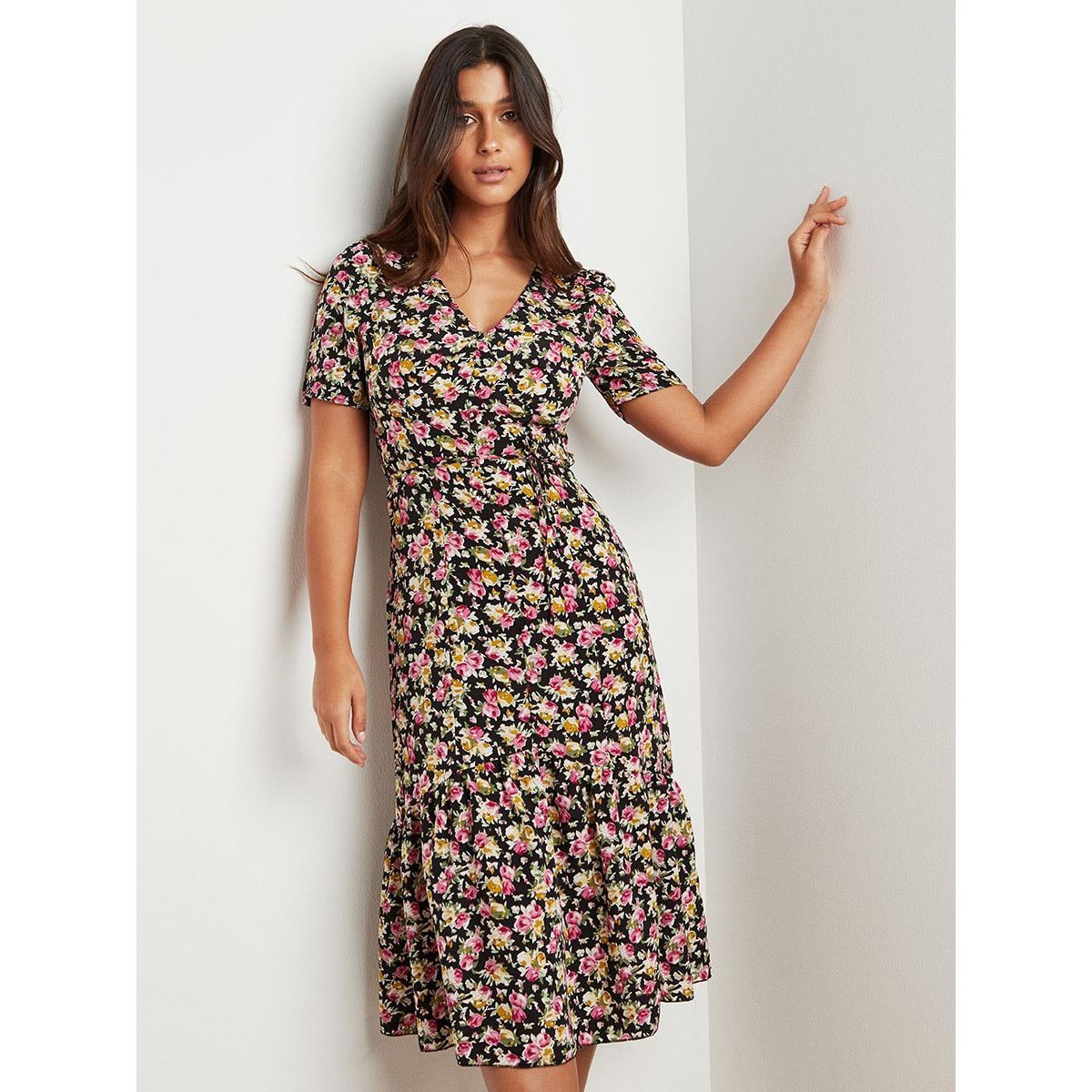 Styli Floral Print V Neck Midi Dress-women-clothing-dresses-image-1