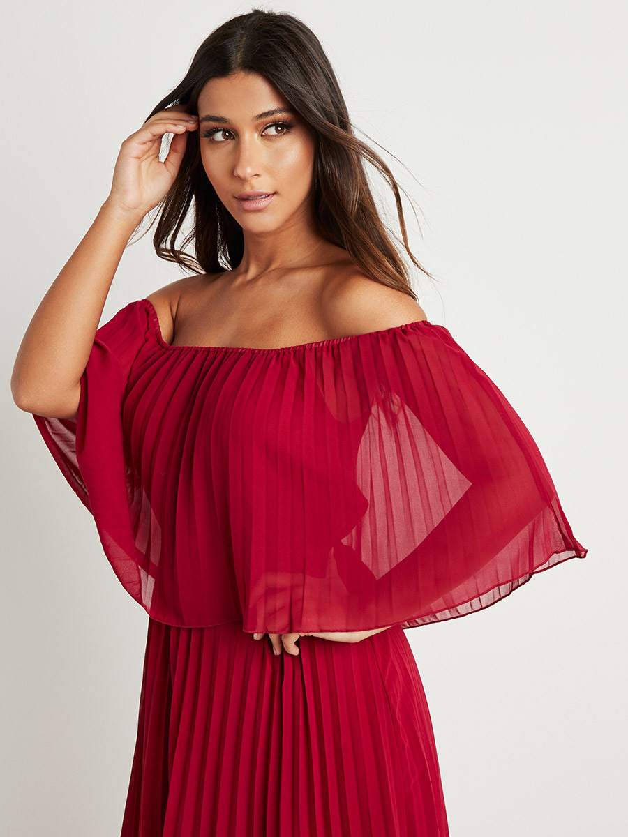 Styli Pleated Bardot A-Line Midi Dress-women-clothing-dresses-image-2