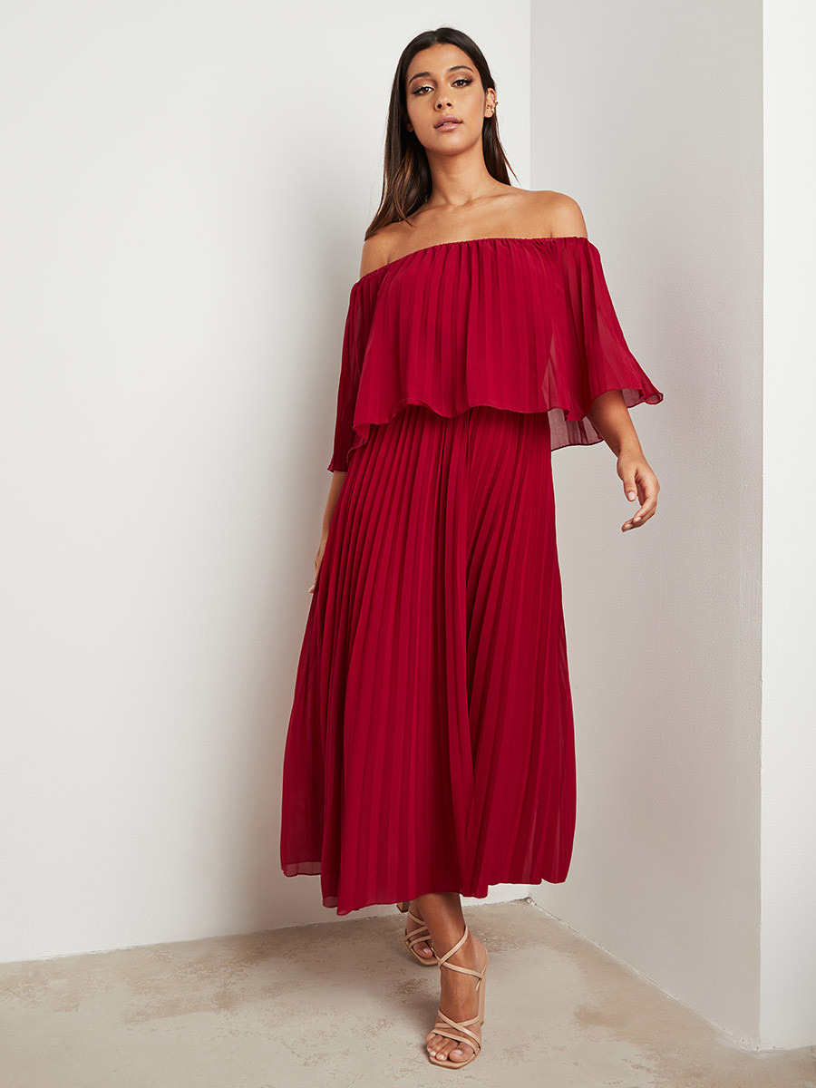 Styli Pleated Bardot A-Line Midi Dress-women-clothing-dresses-image-4