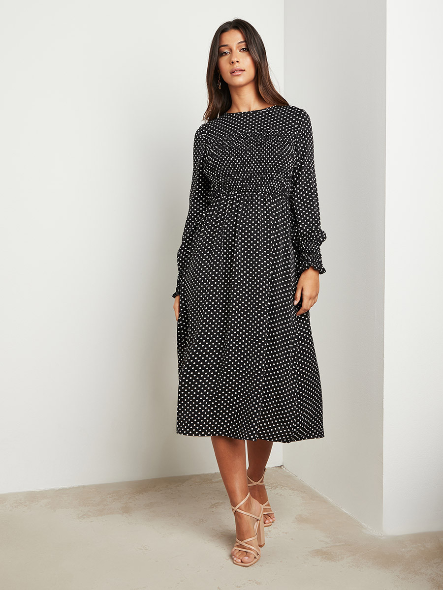 فستان ميدي منقط بأكمام طويلة من ستايلي-women-clothing-dresses-image-1