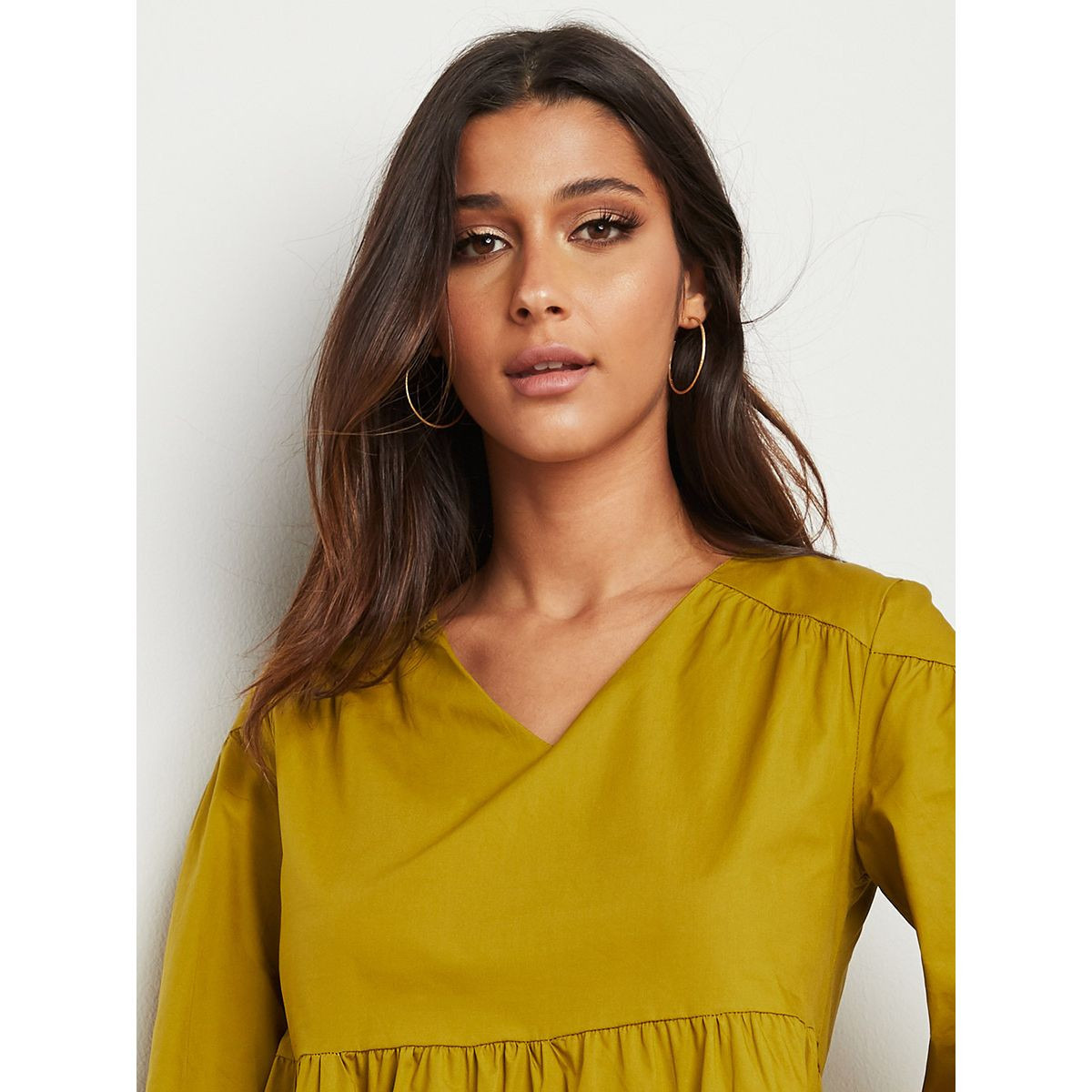 فستان ميدي سادة بتفاصيل كشكش من ستايلي-women-clothing-dresses-image-3