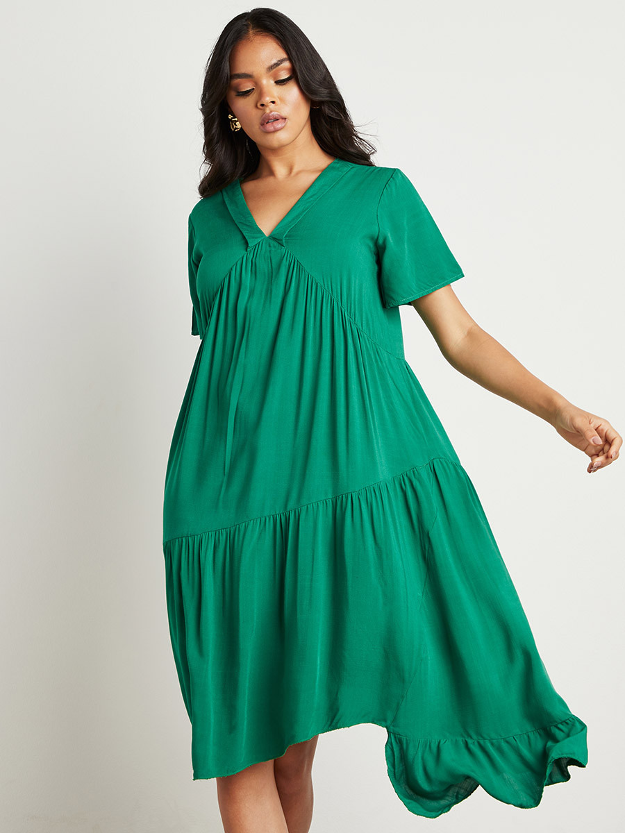 Styli Solid Tiered Uneven Hem A-Line Midi Dress-women-clothing-dresses-image-1