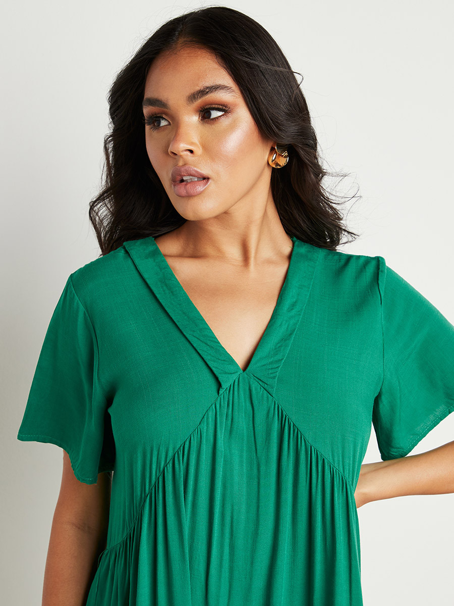 فستان ميدي سادة بأكمام قصيرة من ستايلي-women-clothing-dresses-image-2